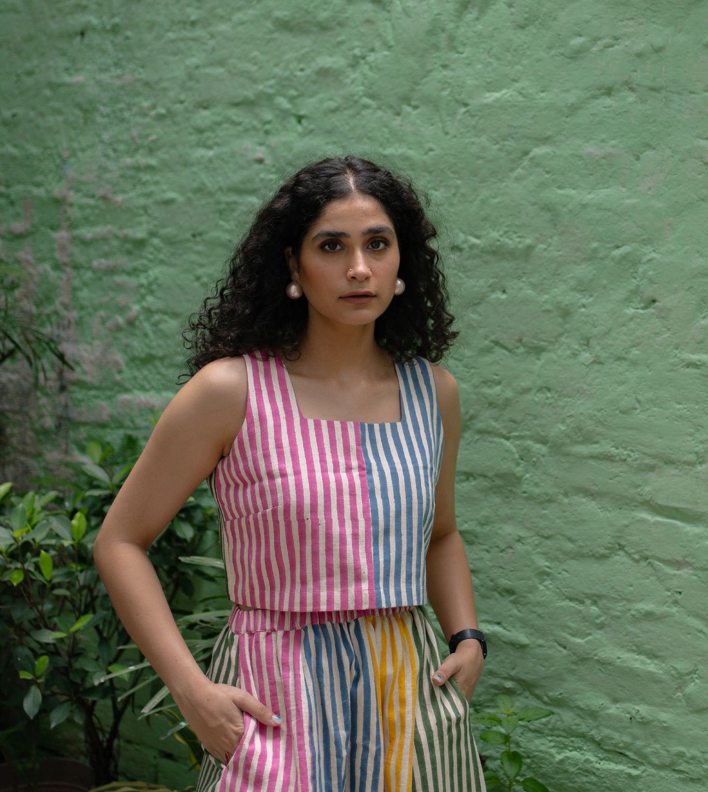 Stripes Mei Top Multi - Harkoi Studio - Add playful stripes to your wardrobe with the Stripes Mei Top in multi-color. Keywords: sustainable blouse, eco-friendly top, Stripes Mei Top, multi-color striped top, ethical fashion.
