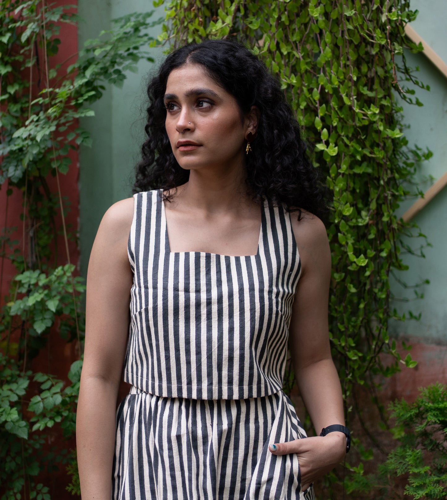 Stripes Mei Top Black | Harkoi Studio - A timeless addition to your wardrobe, the Stripes Mei, a sustainable- crafted with precision and care. Keywords: stripes, mei, top, black, sustainable black, eco-friendly fashion, top.