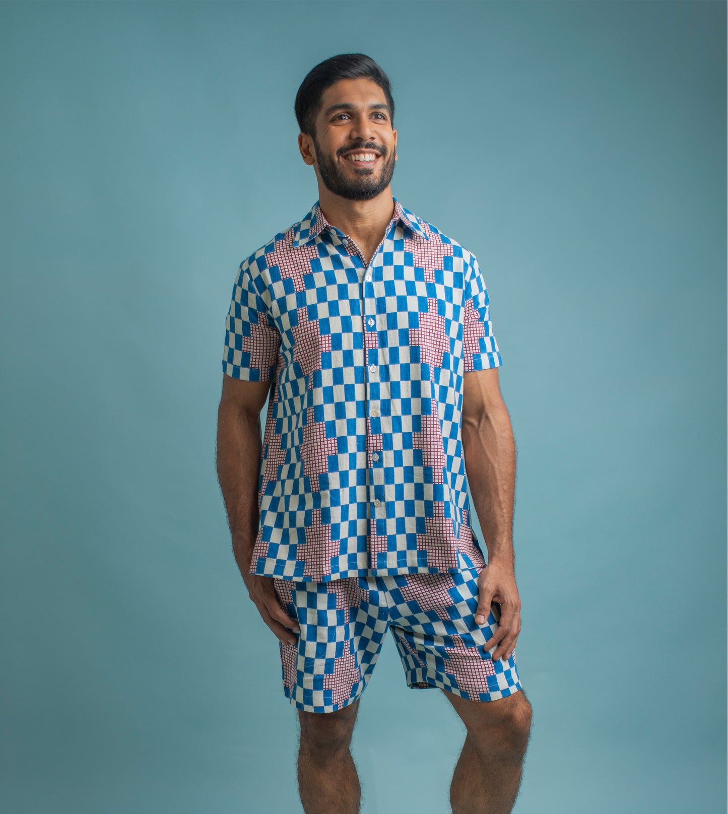 Ina MenShorts Cobalt - Harkoi Studio - Relax in style with the Ina Mens Shorts in cobalt blue. Keywords: sustainable shorts, eco-friendly fashion, Ina Shorts, cobalt blue shorts, ethical clothing.