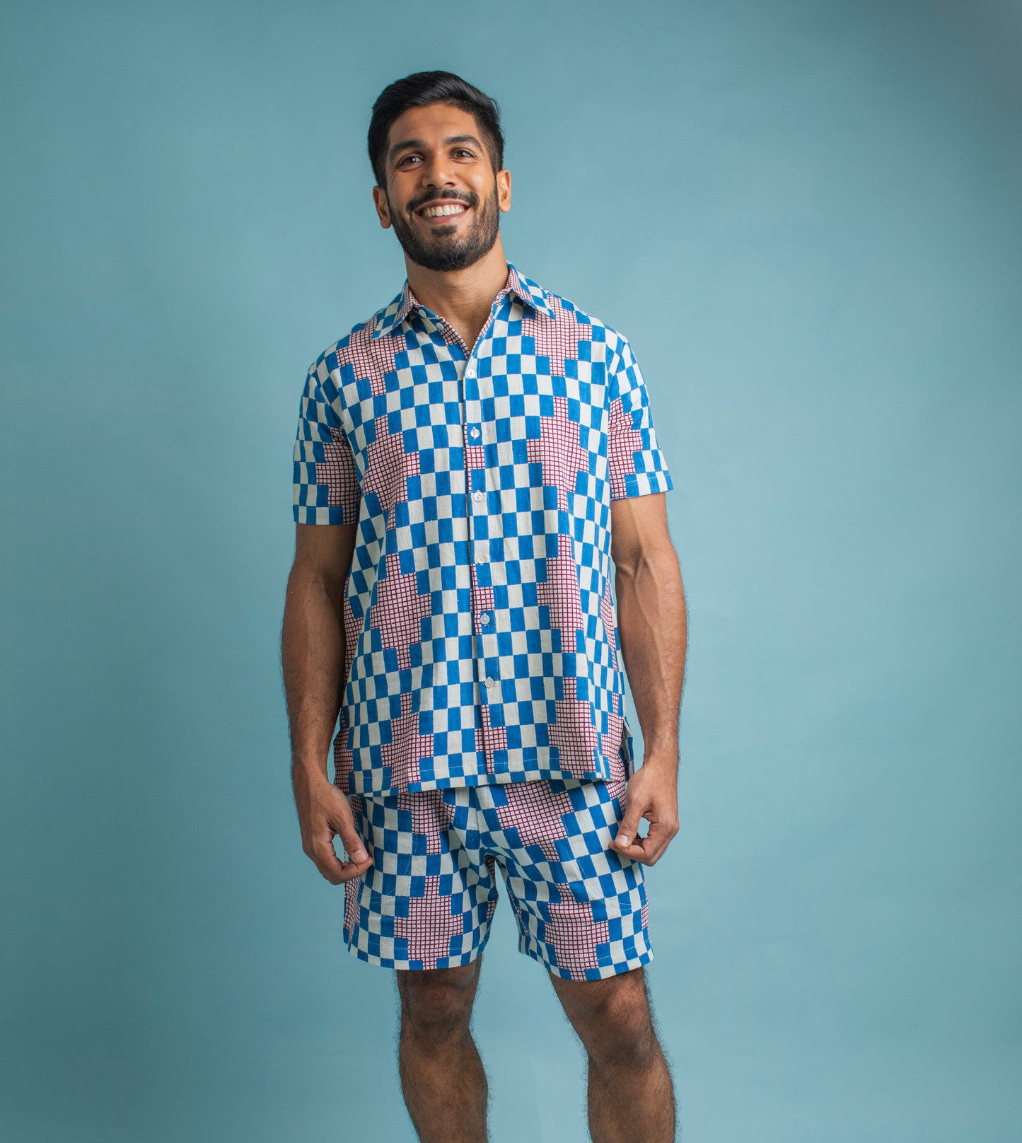 Ina MenShorts Cobalt - Harkoi Studio - Relax in style with the Ina Mens Shorts in cobalt blue. Keywords: sustainable shorts, eco-friendly fashion, Ina Shorts, cobalt blue shorts, ethical clothing.