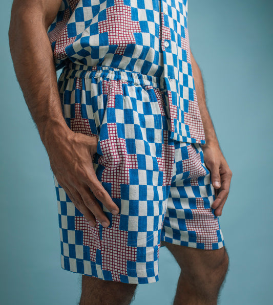 Ina MenShorts Cobalt - Harkoi Studio - Relax in style with the Ina Mens Shorts in cobalt blue. Keywords: sustainable shorts, eco-friendly fashion, Ina Shorts, cobalt blue shorts, ethical clothing.