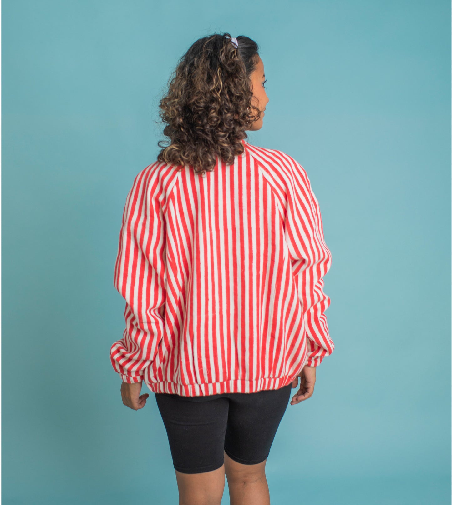 Dual Stripes Kaoru Reversible Jacket Pink Red - Harkoi Studio - Stay stylish with the Kaoru Reversible Jacket in dual stripes pink & red. Keywords: sustainable jacket, eco-friendly fashion, Kaoru Reversible Jacket, pink & red striped jacket, ethical clothing.