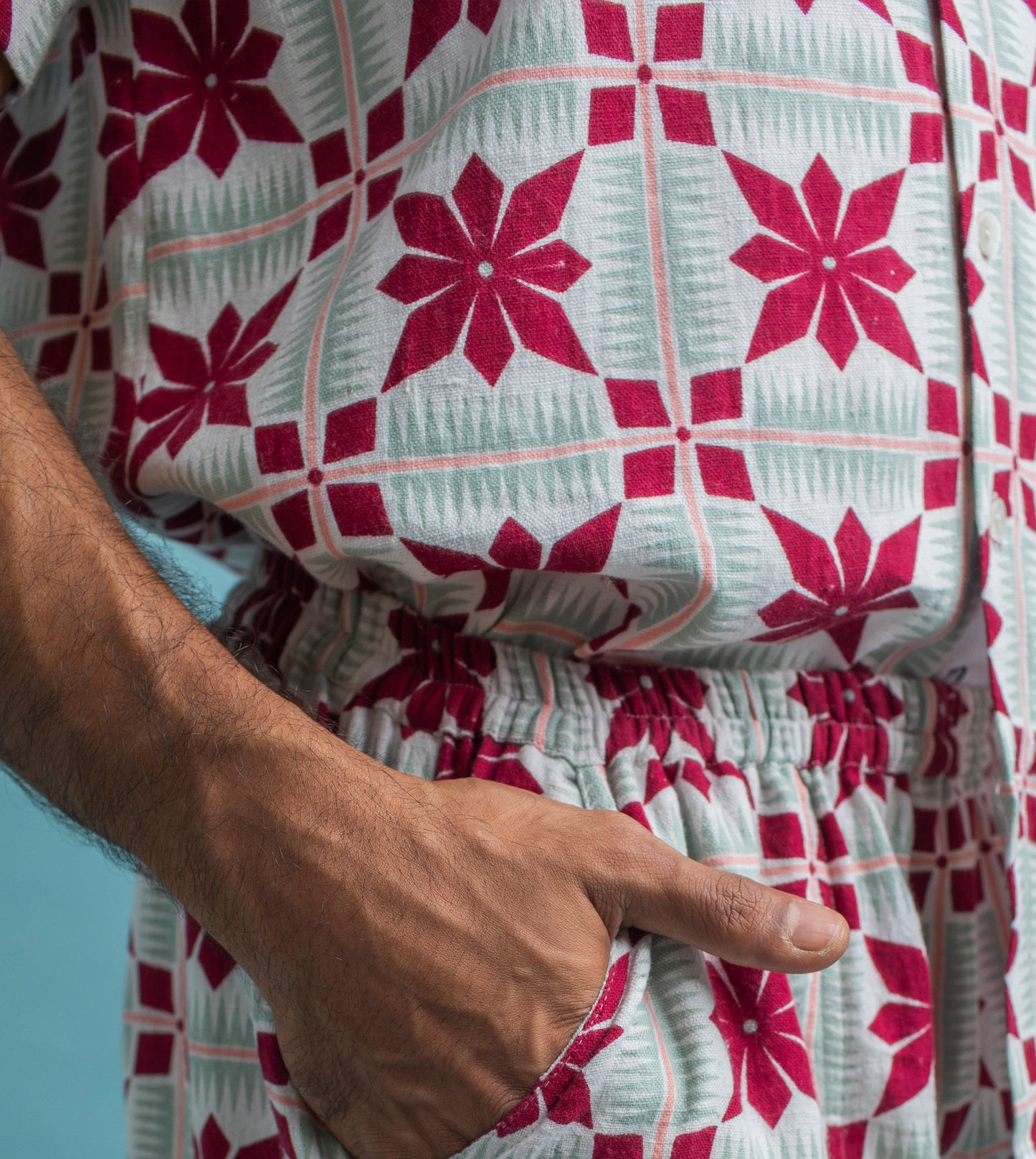 Floral Grid Arka Shirt Burgundy - Harkoi Studio - Make a statement with the Floral Grid Arka Shirt in burgundy. Keywords: sustainable mens shirt, eco-friendly fashion, Floral Grid Arka Shirt, burgundy shirt, ethical clothing.