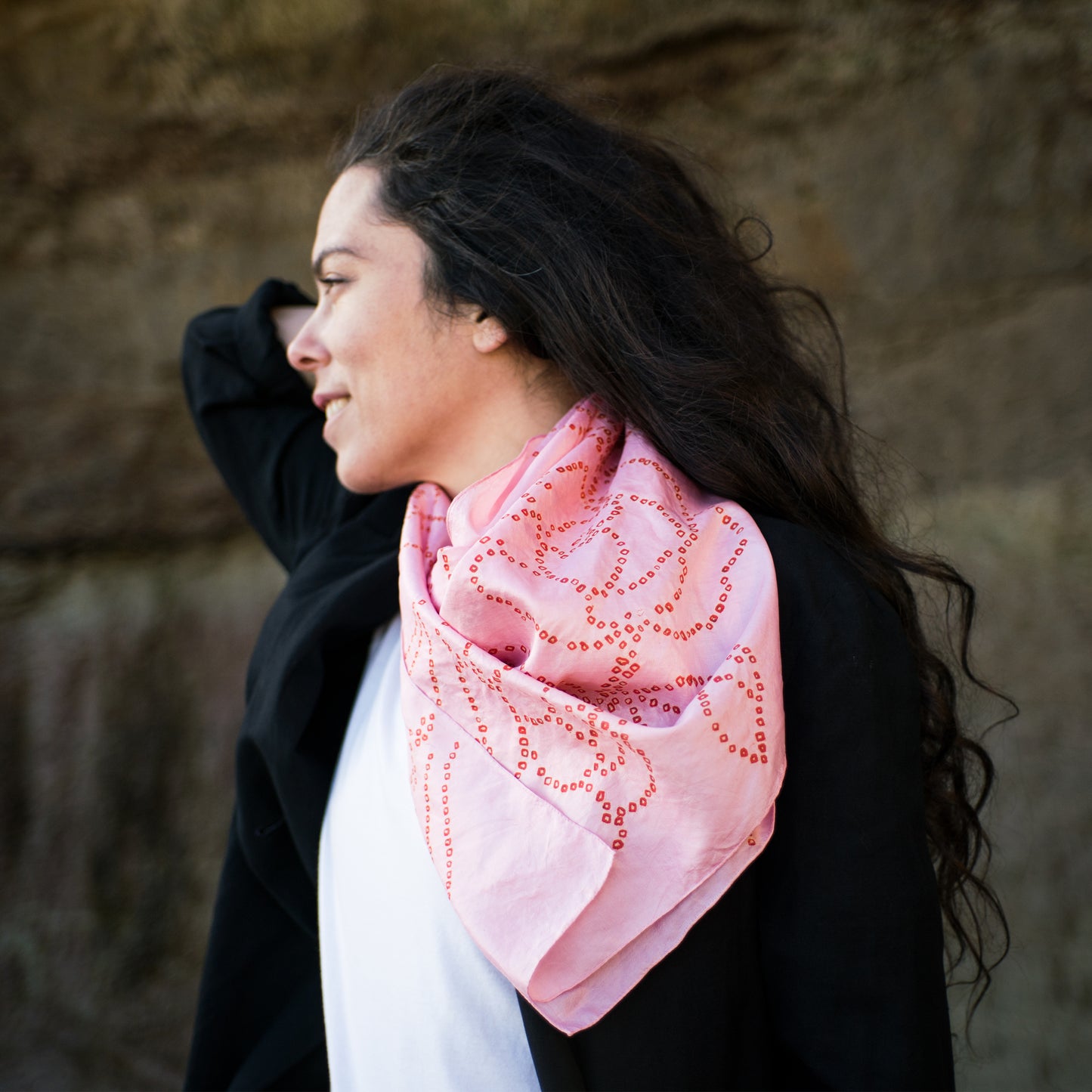 Peony Silk Scarf | Harkoi Studio - A balance of style and sustainability, the Peony Silk, a sustainable- with precision and care. Keywords: peony, silk, scarf, sustainable scarf, eco-friendly fashion.