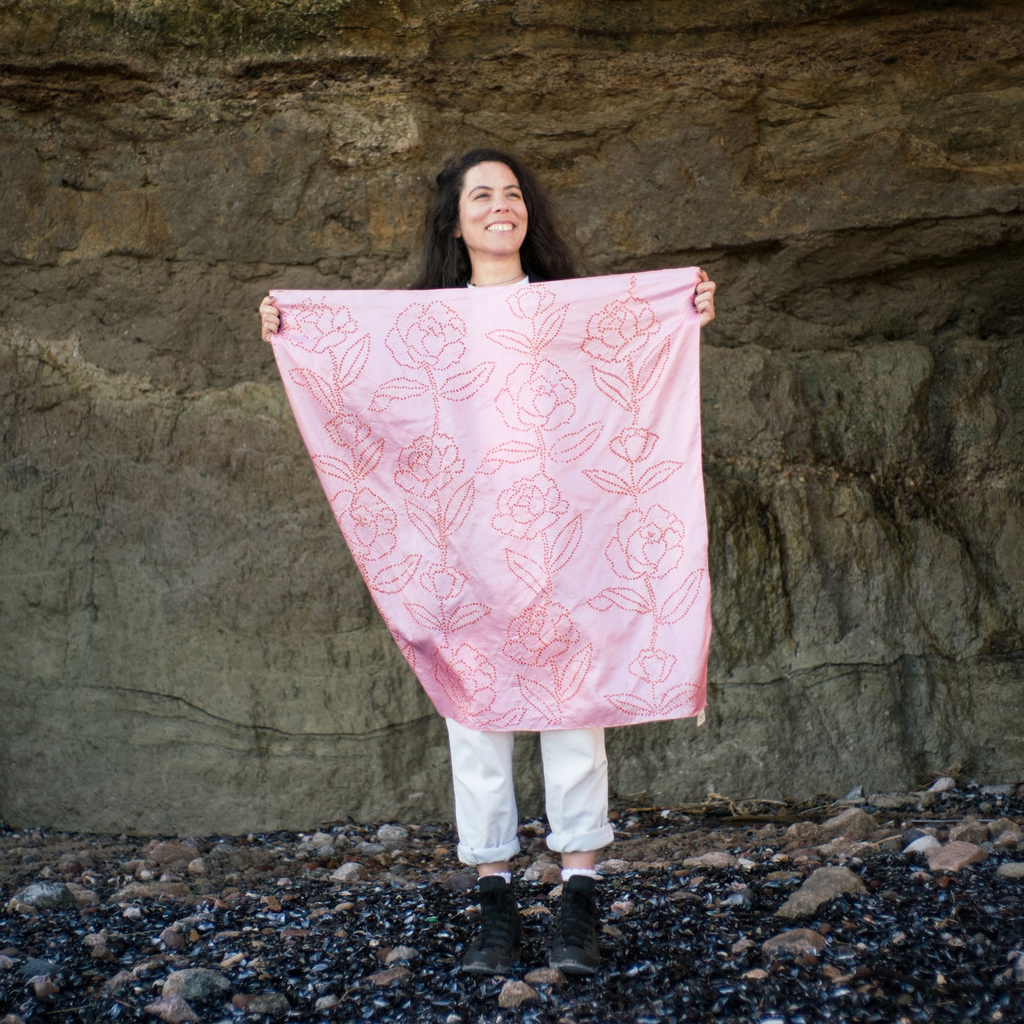 Peony Silk Scarf | Harkoi Studio - A balance of style and sustainability, the Peony Silk, a sustainable- with precision and care. Keywords: peony, silk, scarf, sustainable scarf, eco-friendly fashion.