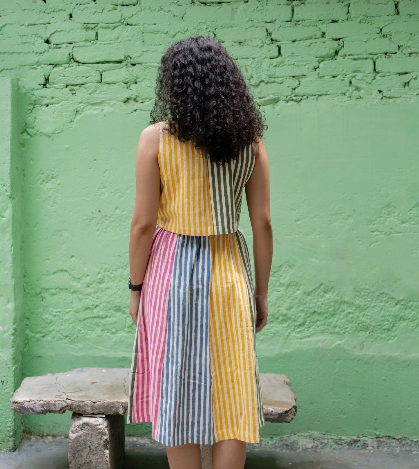 Stripes Yoko Skirt Multi - Harkoi Studio - Add a splash of color to your wardrobe with the Stripes Yoko Skirt in multi-color. Keywords: sustainable skirt, eco-friendly fashion, Stripes Yoko Skirt, multi-color skirt, ethical clothing.