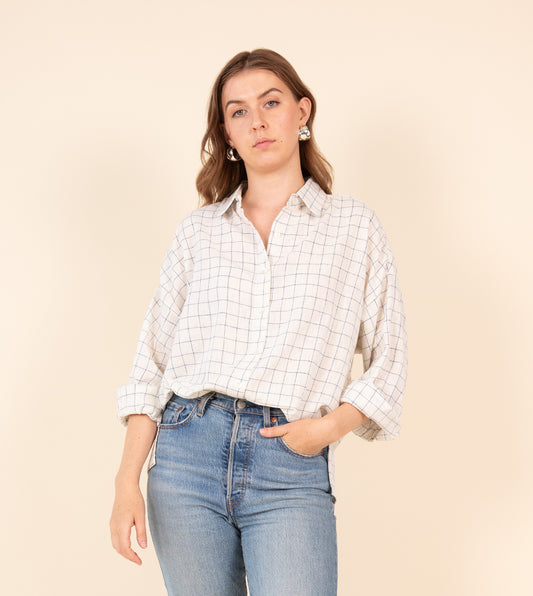 Windowpane Check Fuji Shirt | Harkoi Studio - Elevate your wardrobe with the Windowpane Check Fuji Shirt. Keywords: sustainable men's shirt, eco-friendly fashion, Windowpane Check Fuji Shirt, ethical clothing.