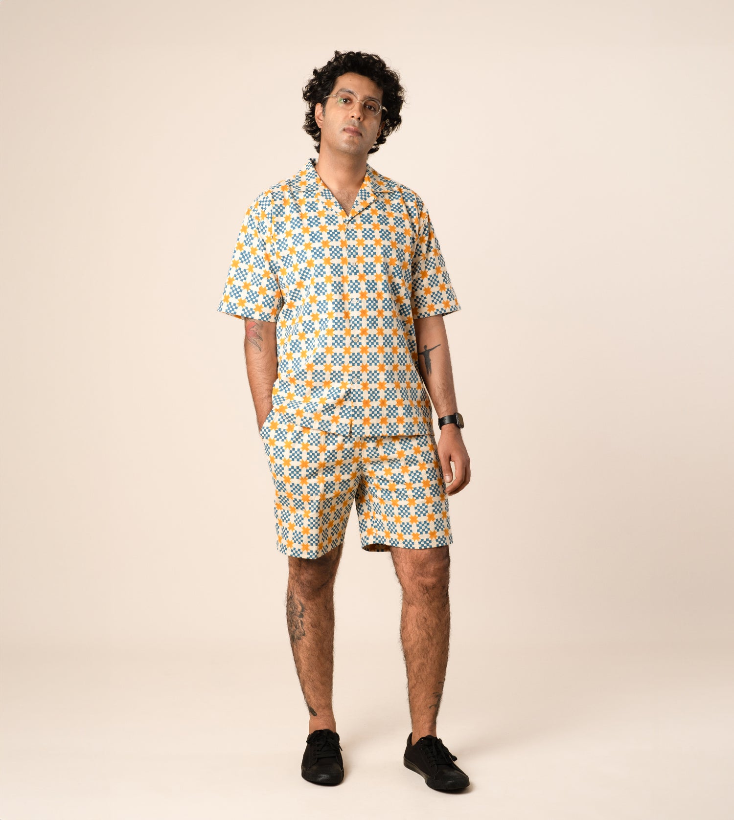 Ina Mens Shorts Star Gingham - Harkoi Studio - Elevate your casual look with the Ina Mens Shorts in star gingham. Keywords: sustainable shorts, eco-friendly fashion, Ina Shorts, star gingham shorts, ethical clothing.