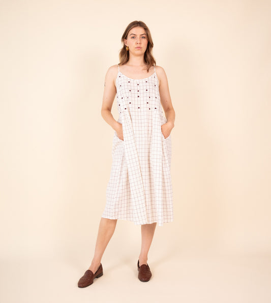 Neusa Dress • Woven Check Embroidered