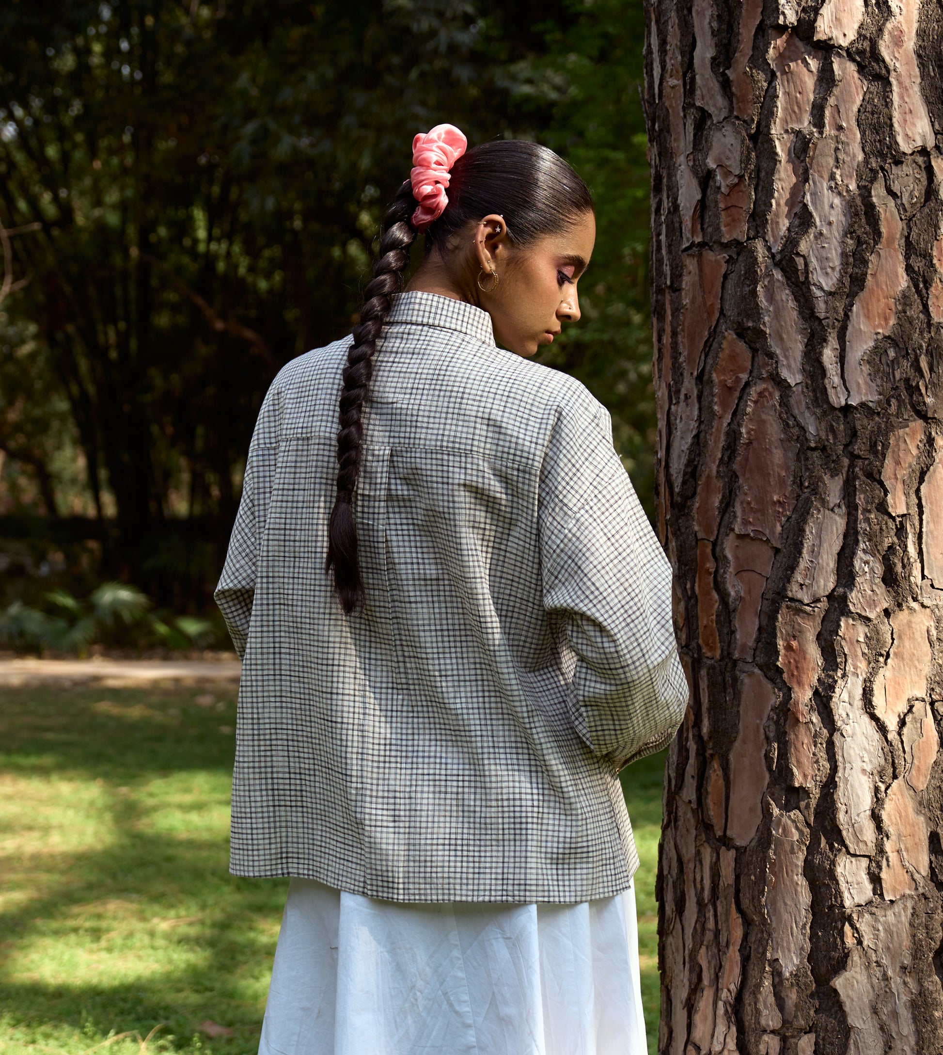 Sketchy check Fuji shirt made of soft khadi cotton, ideal for layering or casual wear, handcrafted in India.