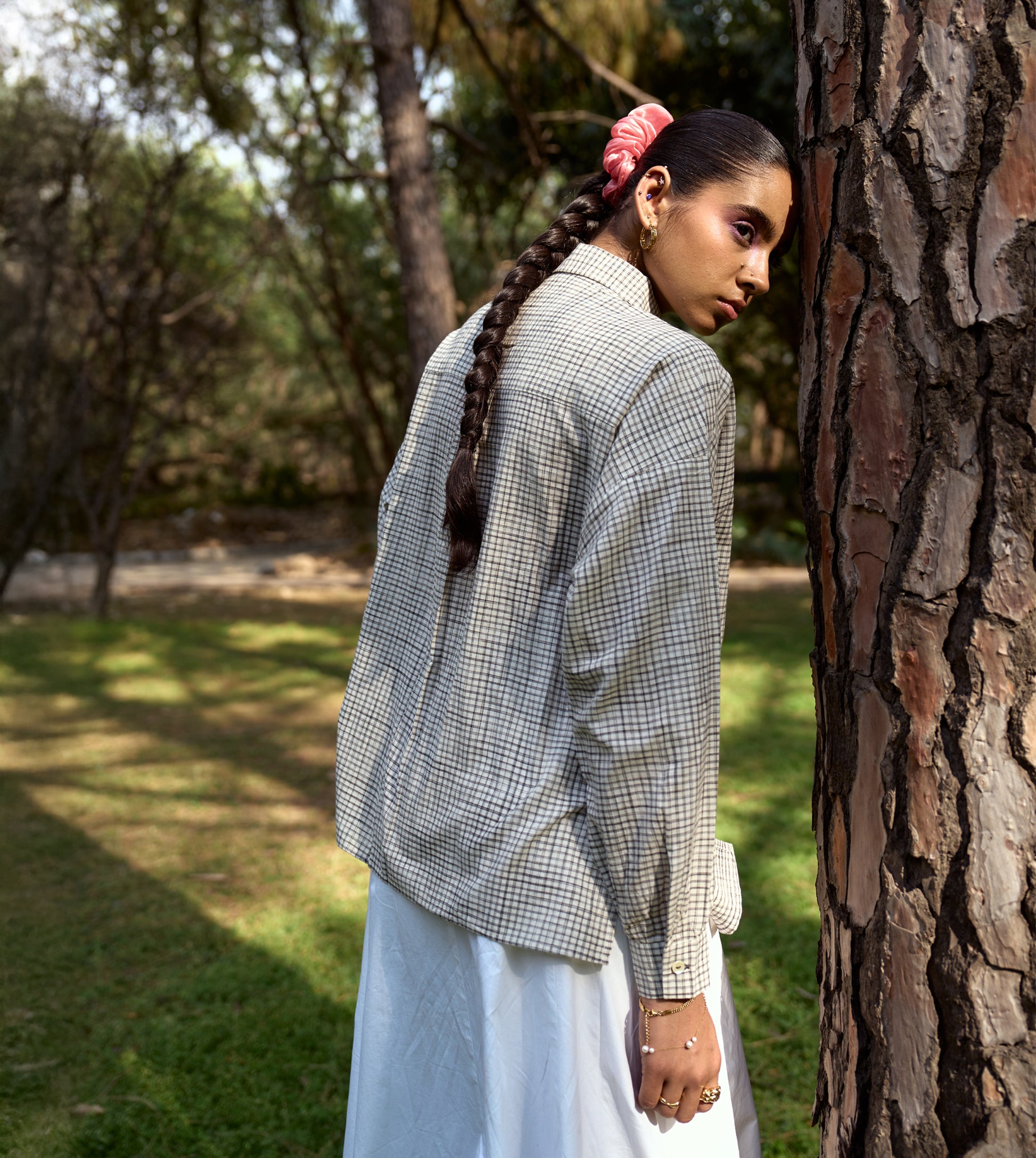 Sketchy check Fuji shirt made of soft khadi cotton, ideal for layering or casual wear, handcrafted in India.